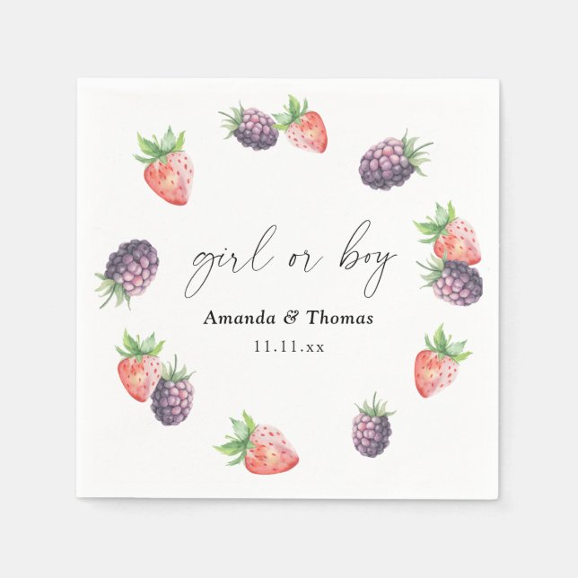 Berries Gender Reveal. Girl eller Boy Pappersservett (Framsidan)