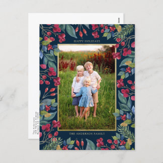 Berries Gräs Gold Foil Photo jul Helg Vykort