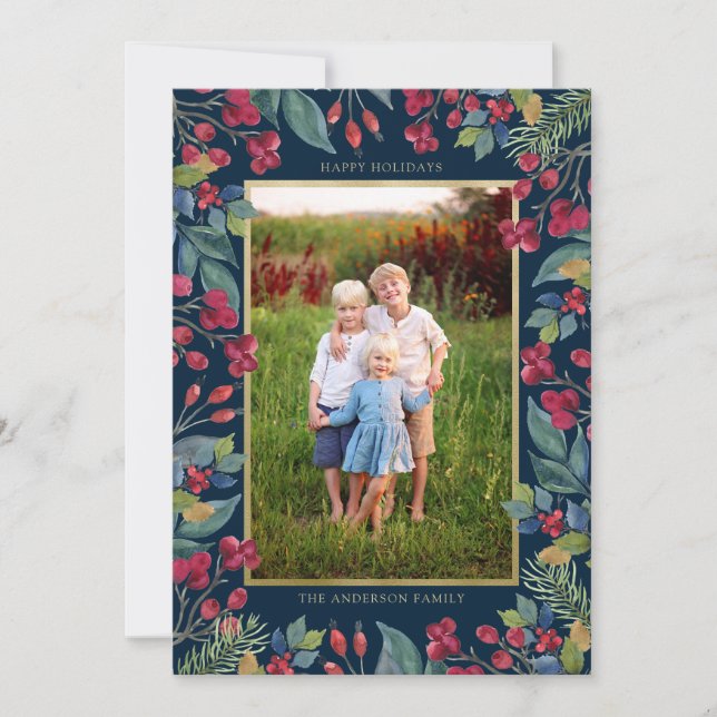 Berries Gräs Gold Foil Photo jul Julkort (Framsida)