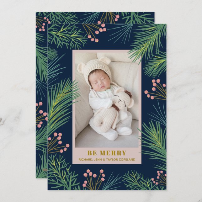 Berries Gräs Helgdag Photo Tillkännagivande för fö Julkort (Fram/baksida)