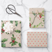 Berries, Holly, Foliage and Dots on Kraft