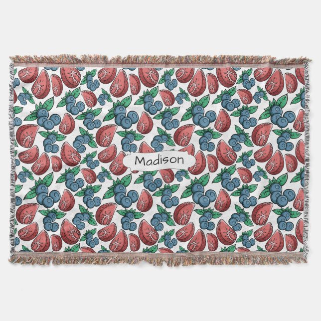Berries Mönster eget namn Kasta filt (Framsidan)