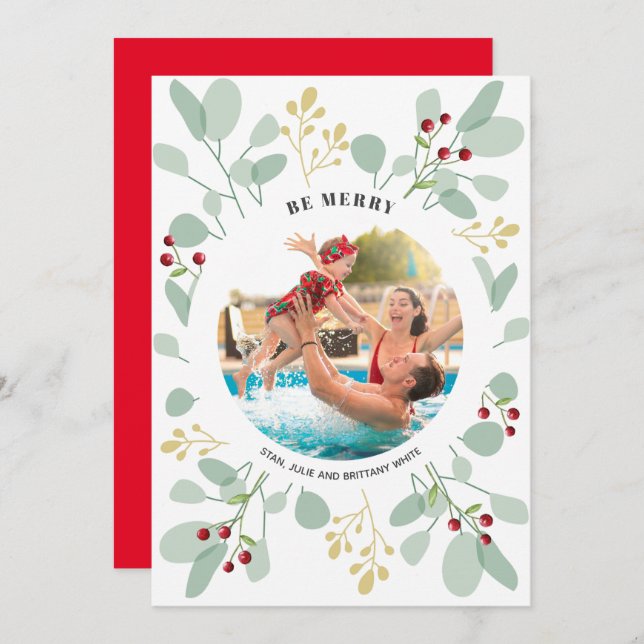 Berries och Eucalyptus julfoto Julkort (Fram/baksida)