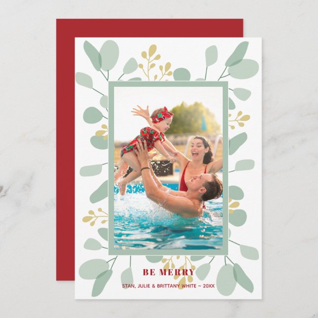 Berries och Eucalyptus julfoto Julkort (Fram/baksida)