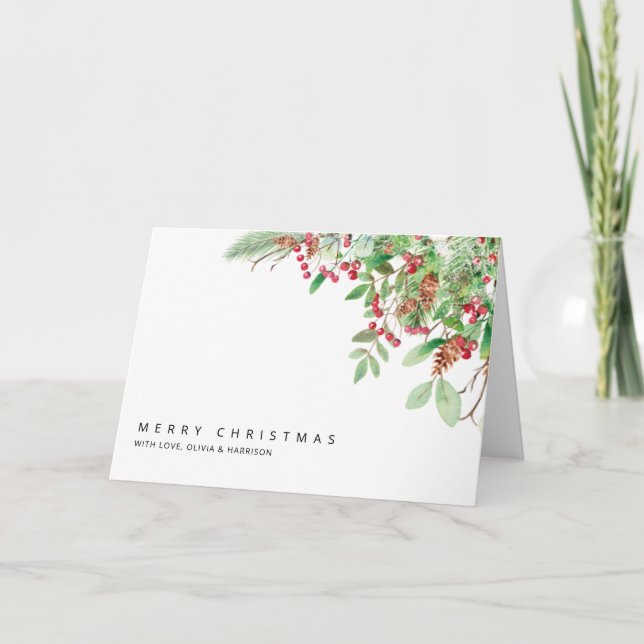 Berries och Grey jul-Helgdag Card Tack Kort (Framsida)