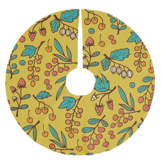 Berries på grenar, sömlös natur mönster. julgransmatta borstad polyester (Framsidan)