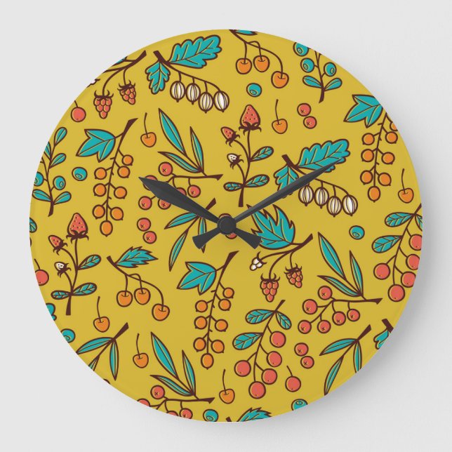 Berries på grenar, sömlös natur mönster. stor klocka (Framsida)