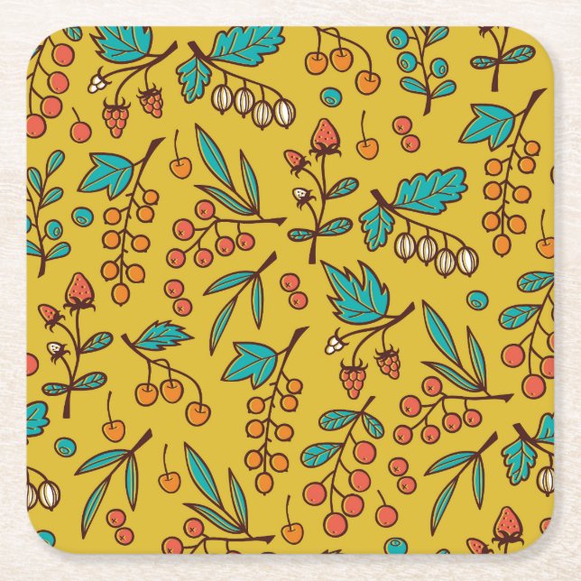 Berries på grenar, sömlös natur mönster. underlägg papper kvadrat (Framsidan)