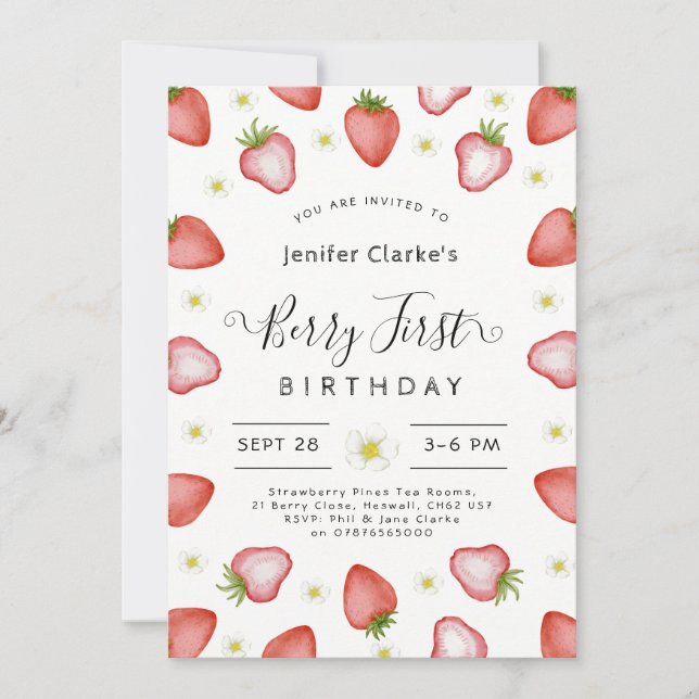 Berry 1:a födelsedag, första födelsedag för flicka inbjudningar (Framsida)