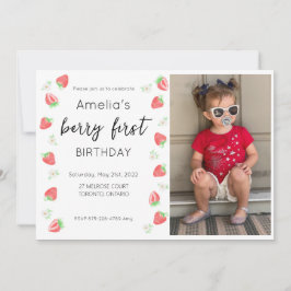 Berry 1:a födelsedag fotoinbjudan inbjudningar
