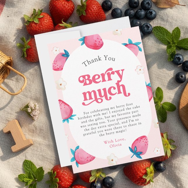 Berry 1:a födelsedag Jordgubbar 1:a Födelsedagsfes Tack Kort (Skapare uppladdad)