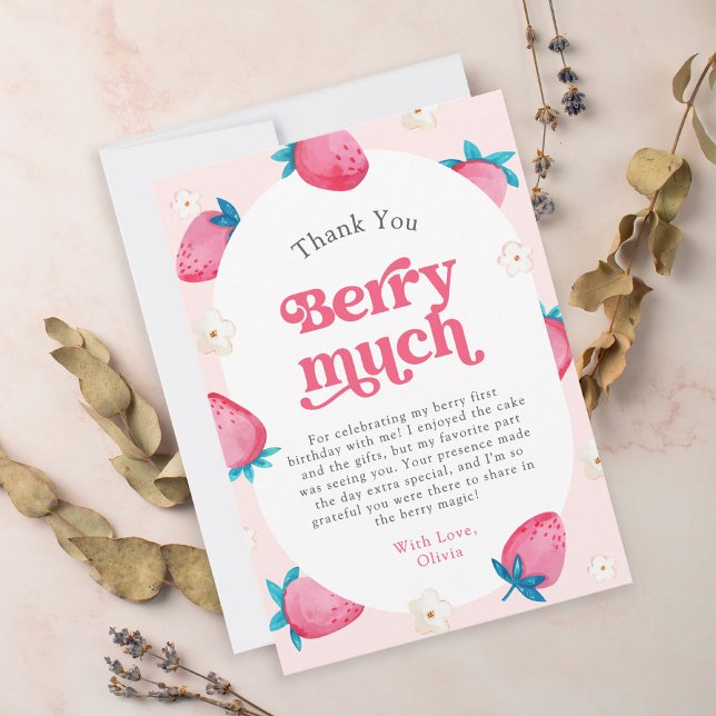Berry 1:a födelsedag Jordgubbar 1:a Födelsedagsfes Tack Kort (Skapare uppladdad)