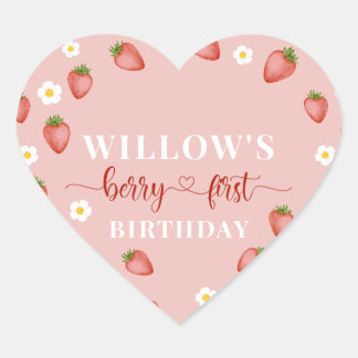 Berry 1:a födelsedag Jordgubbe Thmet Stickers Hjärtformat Klistermärke