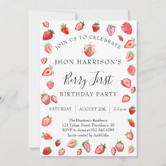 Berry 1:a födelsedag Party Modern Inbjudningar