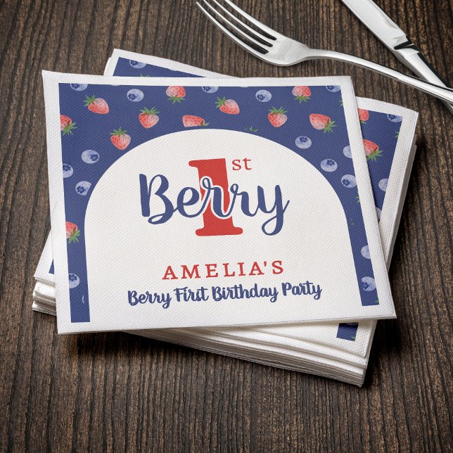 Berry 1:a födelsedag Party Strawberry Blueberry Bl Pappersservett (Berry 1st Birthday Party Strawberry Blueberry Blue Napkins
)