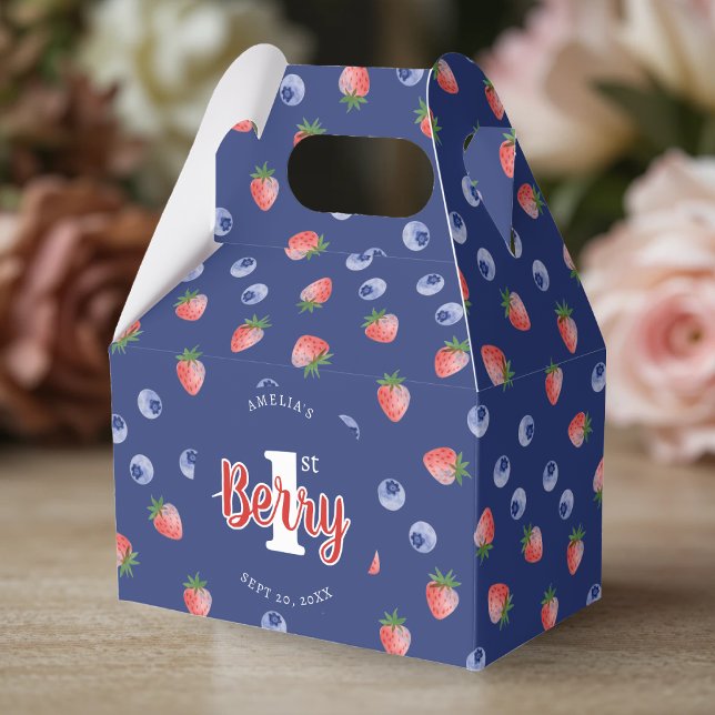 Berry 1:a födelsedag Party Strawberry Blueberry Bl Presentaskar (Berry 1st Birthday Party Strawberry Blueberry Blue Favor Boxes
)