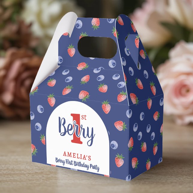 Berry 1:a födelsedag Party Strawberry Blueberry Bl Presentaskar (Berry 1st Birthday Party Strawberry Blueberry Blue Favor Boxes
)