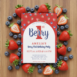 Berry 1:a födelsedag Party Strawberry Blueberry Re Inbjudningar