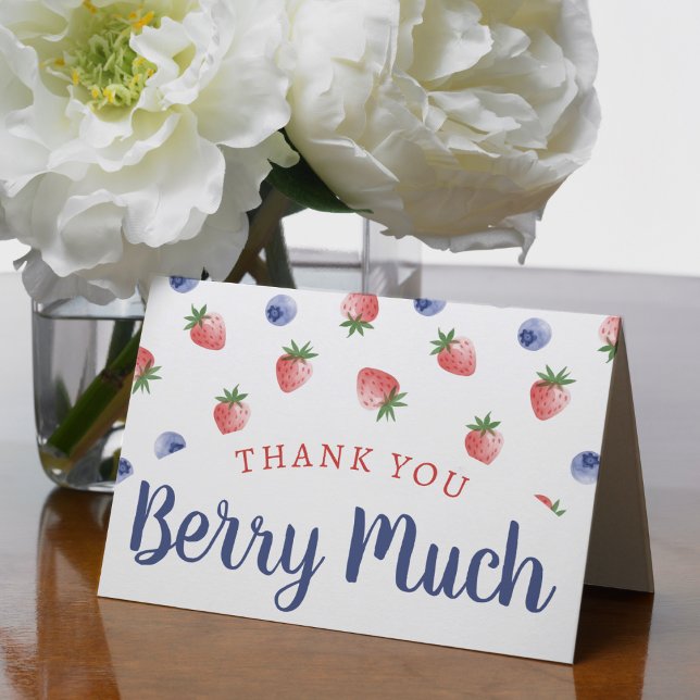 Berry 1:a födelsedag Party Strawberry Blueberry Tack Kort (Berry 1st Birthday Party Strawberry Blueberry Thank You Card
)