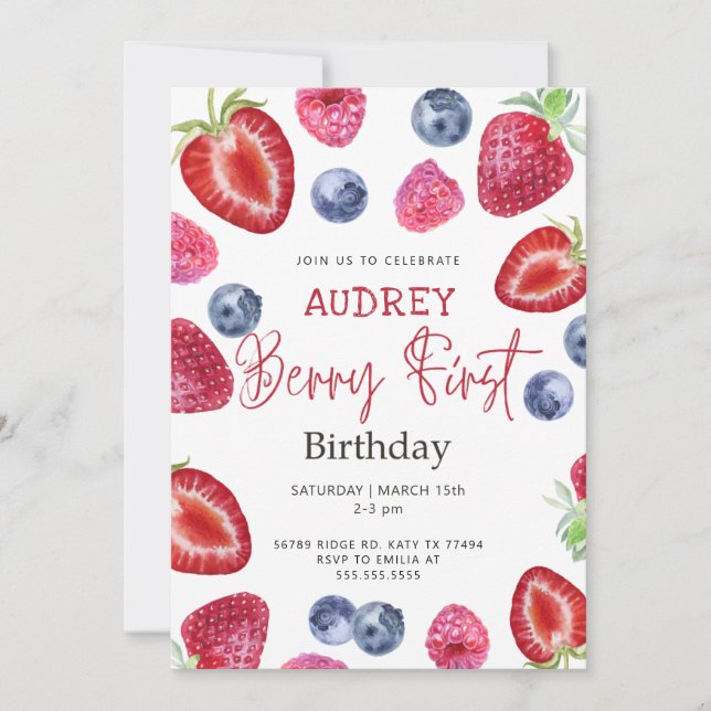 Berry 1:a födelsedagsinbjudan Berry First Ver 2 Inbjudningar (Framsida)