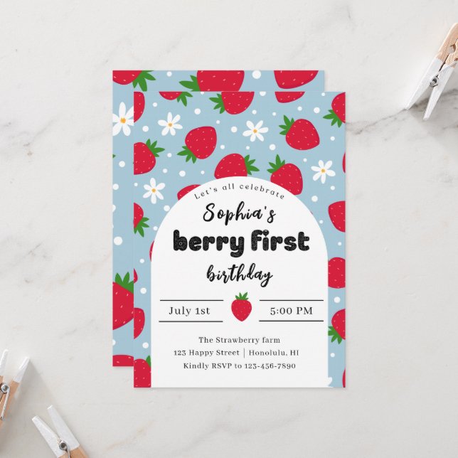 Berry 1:a födelsedagsinbjudan inbjudningar (Fram/Back In Situ)
