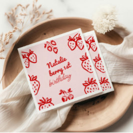 Berry 1:a Rosa Hand plockade Strawberry Girl Birth Pappersservett