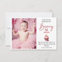 Berry 1-årsdag Rosa Röd Tack Foto 