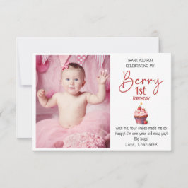 Berry 1-årsdag Rosa Röd Tack Foto Kort