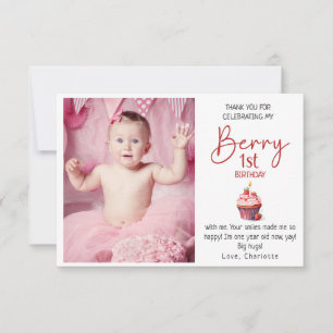 Berry 1-årsdag Rosa Röd Tack Foto Kort