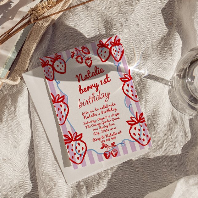Berry 1st Hand plockade Strawberry Girl Roligt Bir Inbjudningar (Skapare uppladdad)