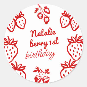 Berry 1st Hand plockade Strawberry Girl Roligt Bir Runt Klistermärke