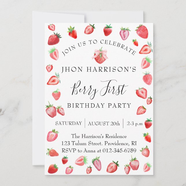 Berry 1st Photo Födelsedagsfest Inbjudningar (Framsida)