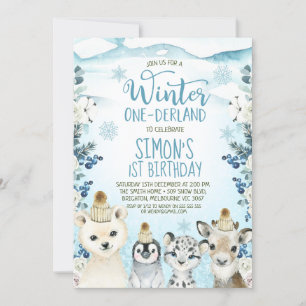 Berry Arctic Animals Winter Onederland Birthday Inbjudningar