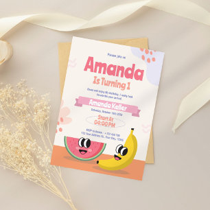 Berry & Banana Första födelsedag Inbjudningar