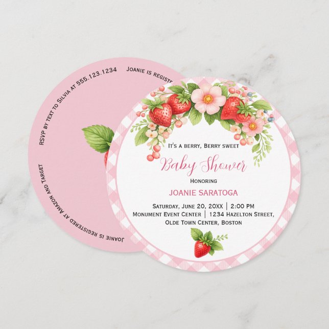 Berry Berry Sweet Round Baby Shower | (Fram/baksida)