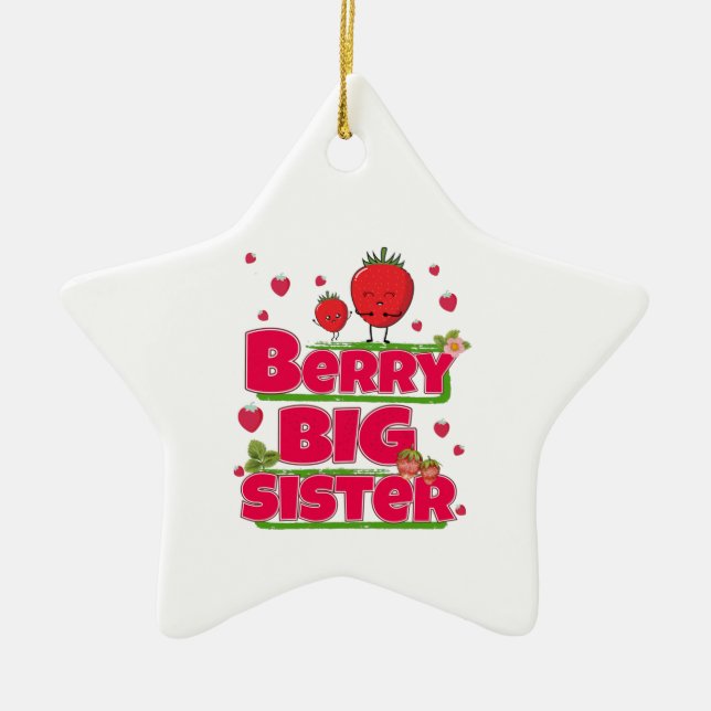 Berry Big Sister - Cute Strawberry Pun Julgransprydnad Keramik (Framsidan)