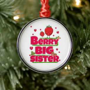 Berry Big Sister - Cute Strawberry Pun Julgransprydnad Metall