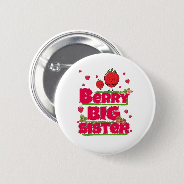 Berry Big Sister - Cute Strawberry Pun Knapp (Framsida & baksida)