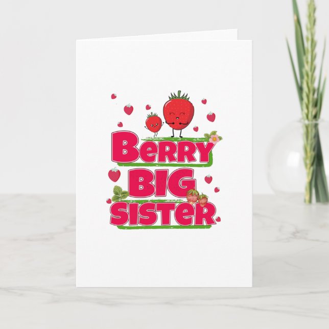 Berry Big Sister - Cute Strawberry Pun Kort (Framsida)