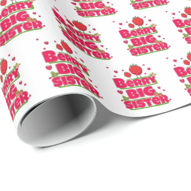 Berry Big Sister - Cute Strawberry Pun Presentpapper (Rullad Hörn)