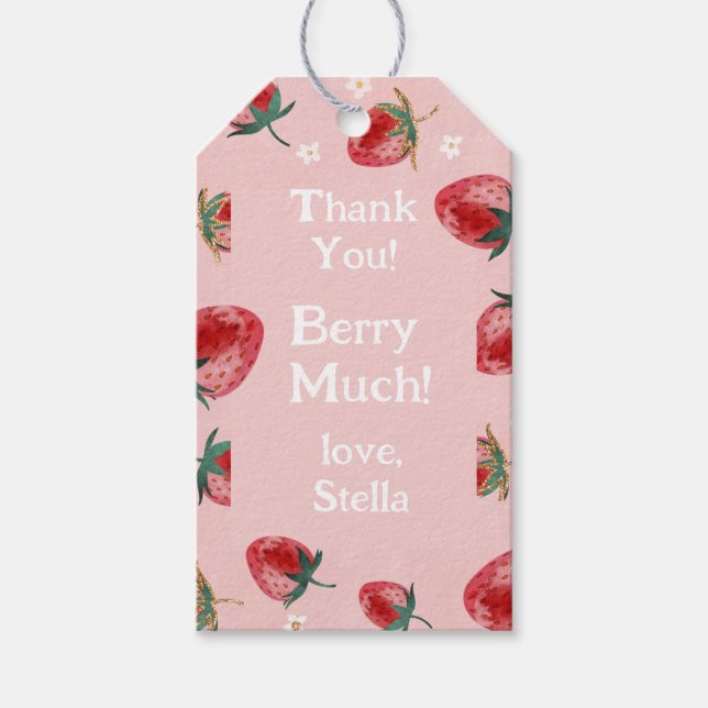 Berry Birthday Strawberry Tack Favor Presentetikett (Framsidan)