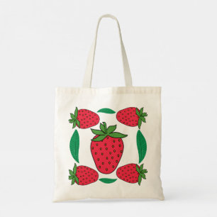 Berry Bloom – Symmetrisk Jordgubb & blad-handväska Tygkasse