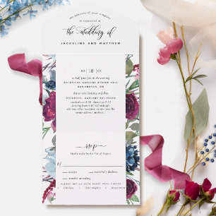 Berry Blue Burgundy Blommigt Bröllop perforerad OS