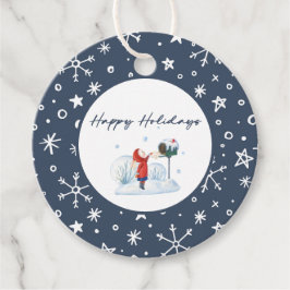 Berry Blue Snowflake Circle Holiday Favor Tags Gåvor Etiketter