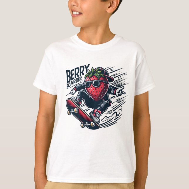 Berry Boarder - Skateboarding Strawberry T Shirt (Framsida)
