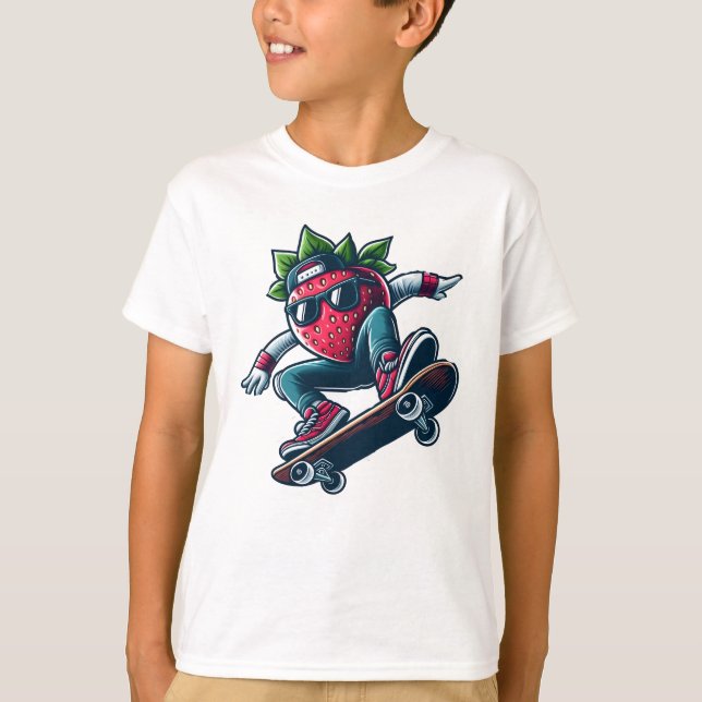 Berry Boarder - Skateboarding Tecknad Strawberry T Shirt (Framsida)