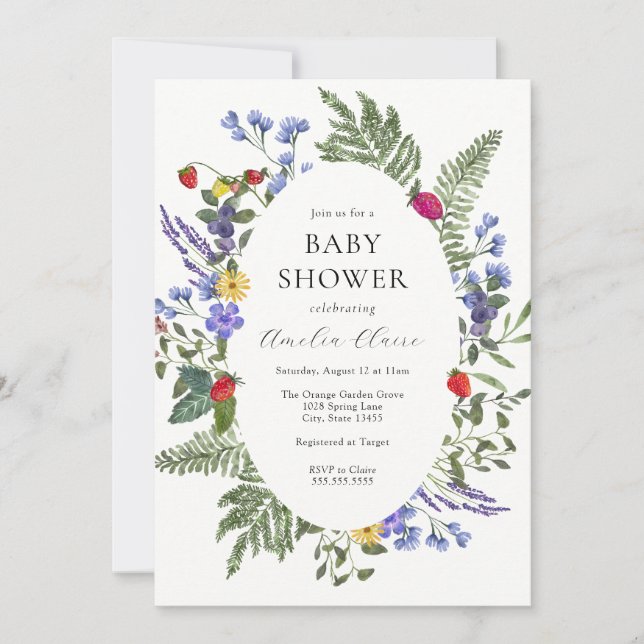 Berry Boho WildblomBaby Shower Inbjudningar (Framsida)