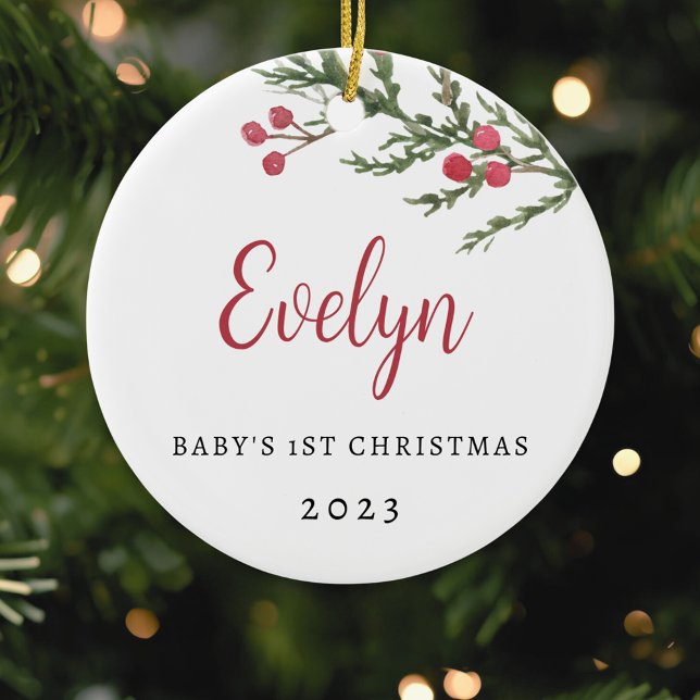 Berry Branch Baby's First Christmas Foto Julgransprydnad Keramik (Skapare uppladdad)