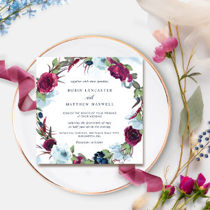 Berry Burgundy och Blue Blommigt Wandan Bröllop Inbjudningar