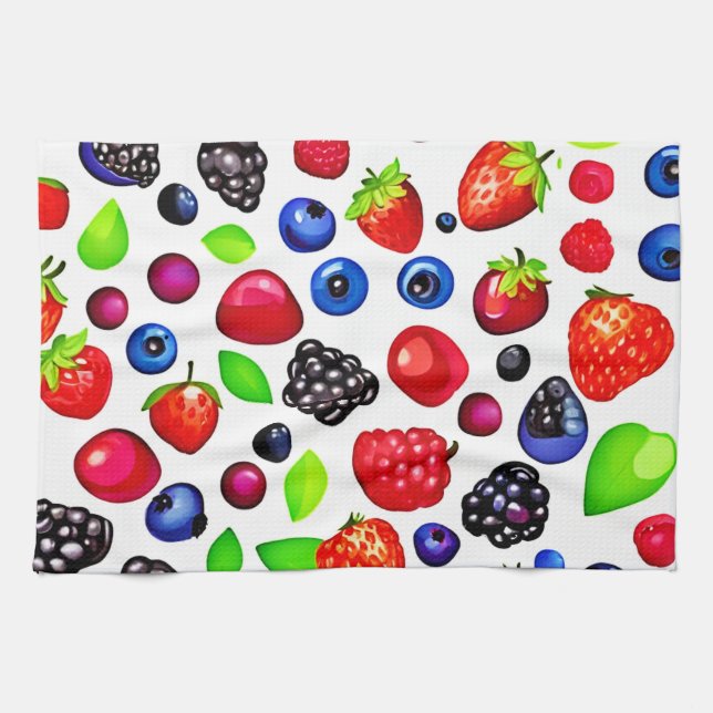 Berry Burst: Fruktiga Mönster Kökshandduk (Horisontell)